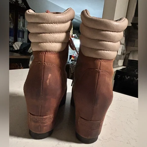 Sorel Conquest Women's Brown Wedge Heeled Boots - Picture 7 of 12